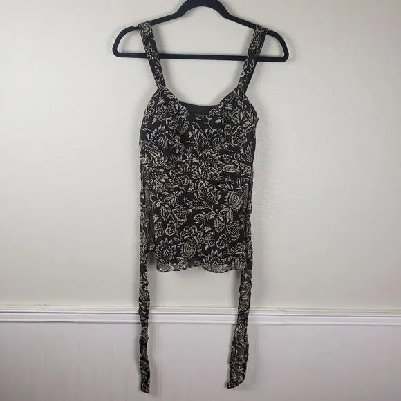 Women's Ann Taylor Brown Chiffon Floral Ruched Business Casual Attire Size 02 - Picture 4 of 11